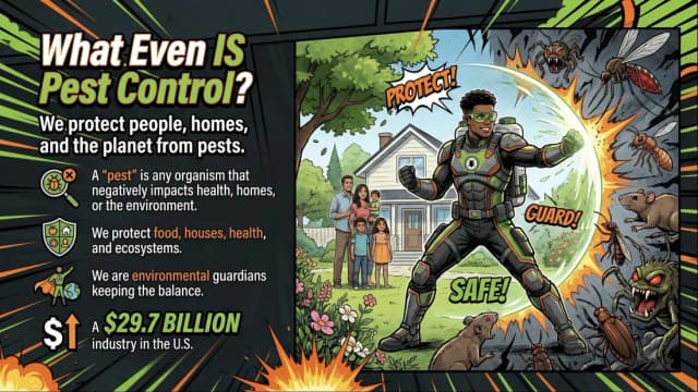 Slide: what even is pest control? We protect people, homes and the planet from pests
