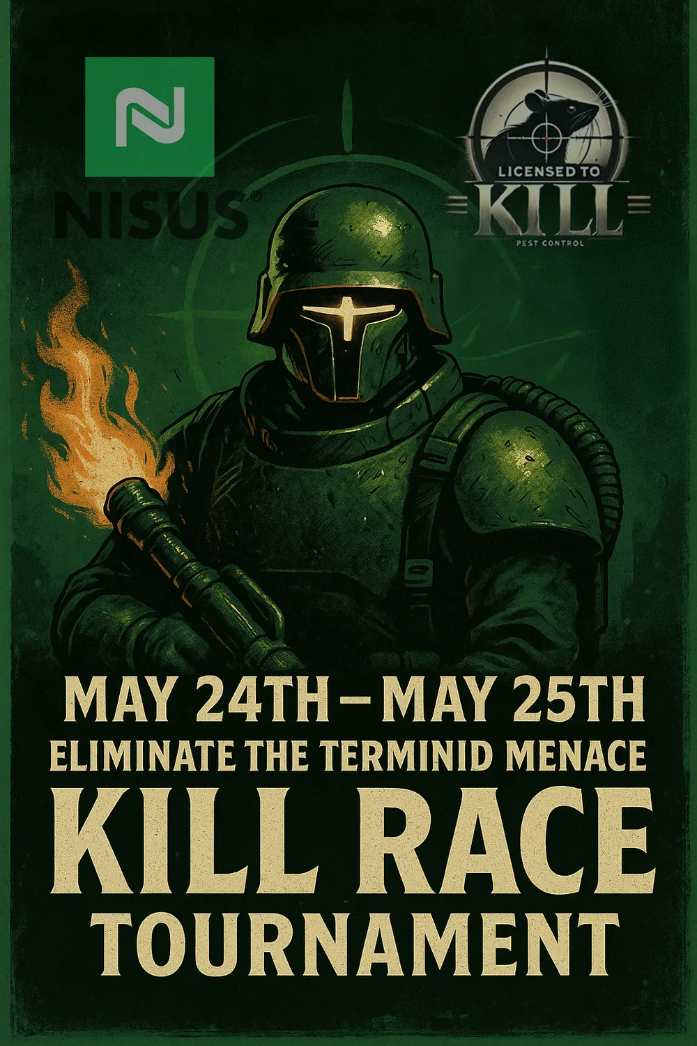 Kill Race tournament poster, May 24th to 25th: eliminate the Terminid menace, with Nisus and LTK logos.